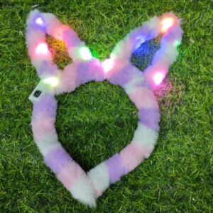 Diadema Con Luz Con Orejas De Conejo Peludas Tricolor