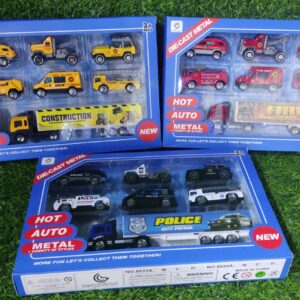 Set Carros De Metal Con Camion En Caja