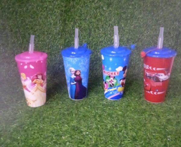 Vaso Con Pajilla Flexible De Personajes