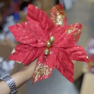 Nav Flor Hojas Escarchadas Roja