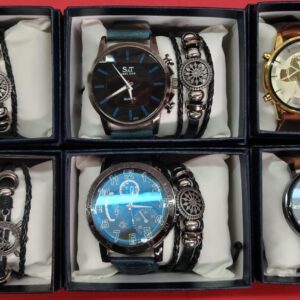 Reloj De Hombre Con Pulsera Café/Azul En Caja