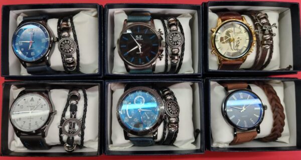 Reloj De Hombre Con Pulsera Café/Azul En Caja